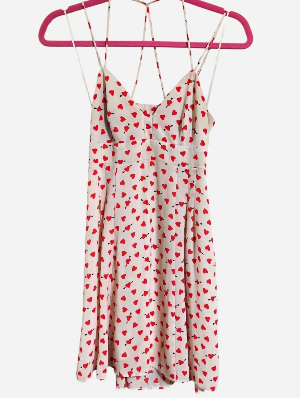 Express red + white heart lovecore print mini dress with cut out detail size 0